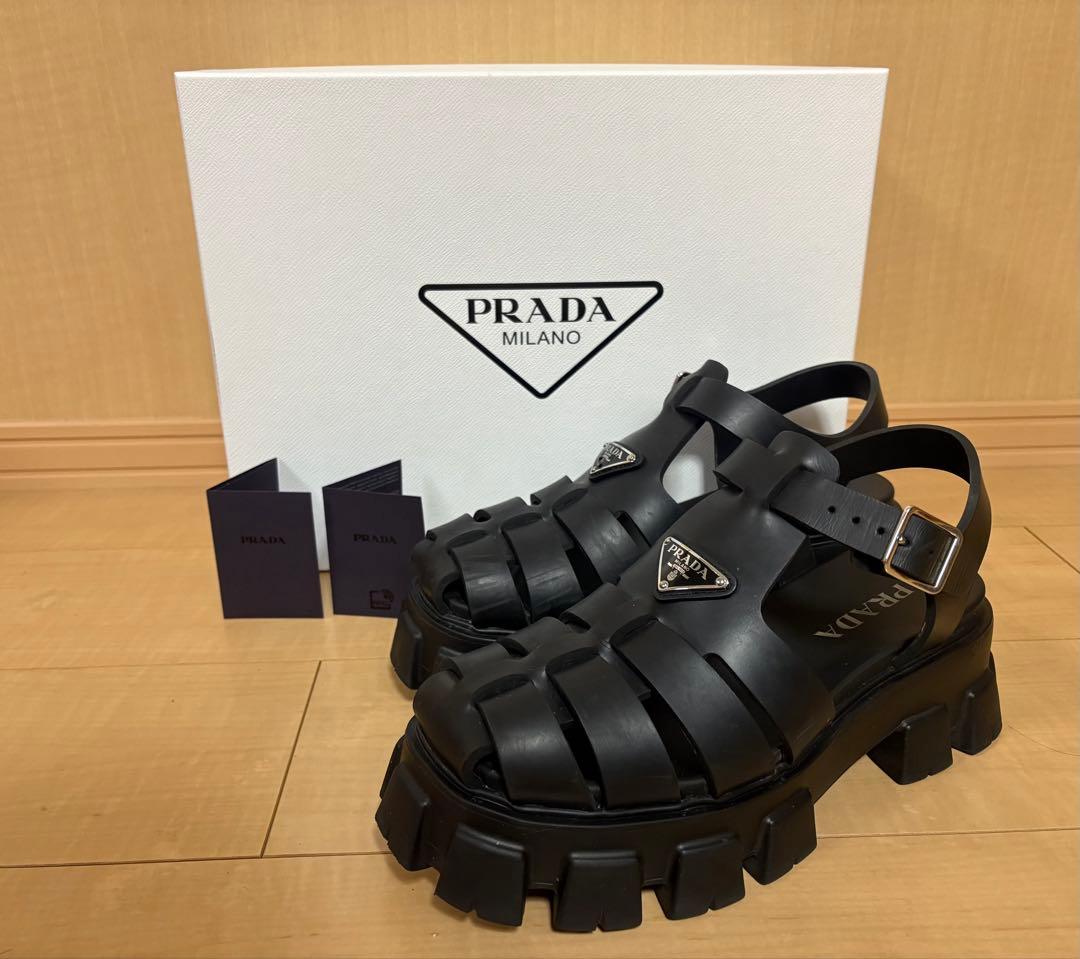【PRADA】モノリス ブラック メンズサンダル ラバーサンダル 約27センチ