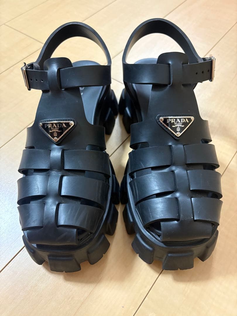 【PRADA】モノリス ブラック メンズサンダル ラバーサンダル 約27センチ