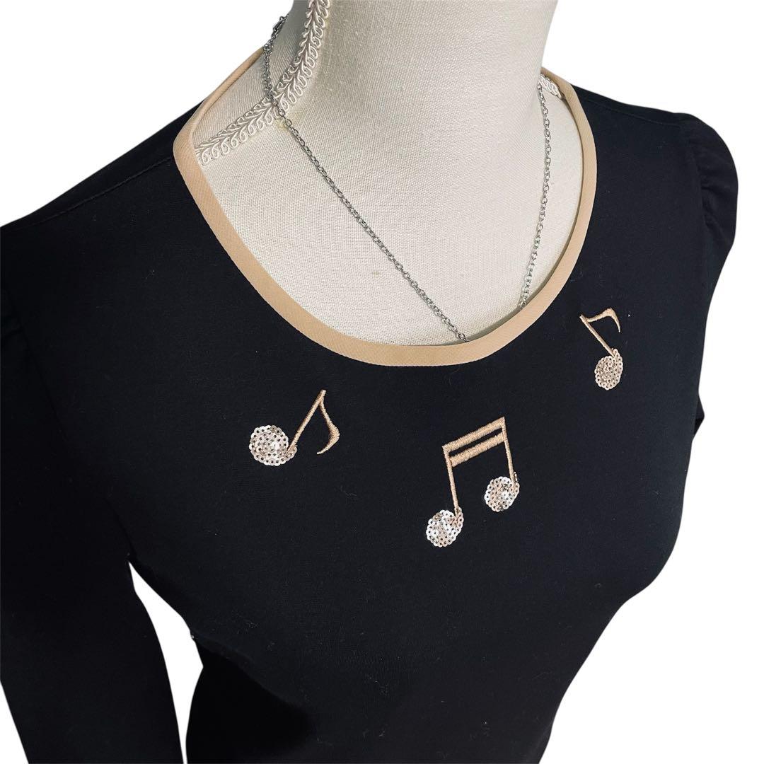 M'S GRACY エムズグレーシー　ビジュースパンコール音符　カットソー　黒