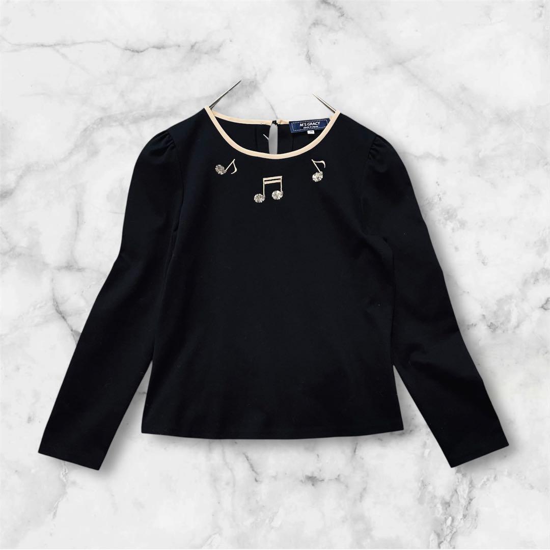M'S GRACY エムズグレーシー　ビジュースパンコール音符　カットソー　黒