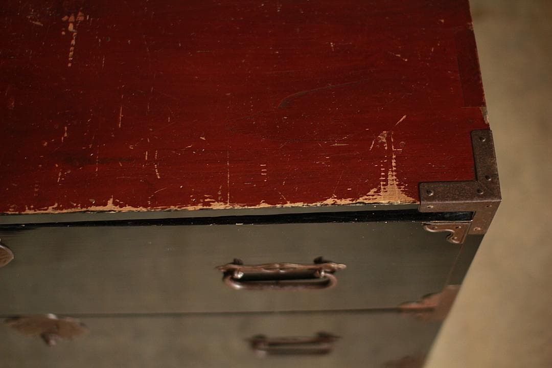 綺麗な巾着金具庄内箪笥　2段　タンス　収納　古家具　古民家　時代家具