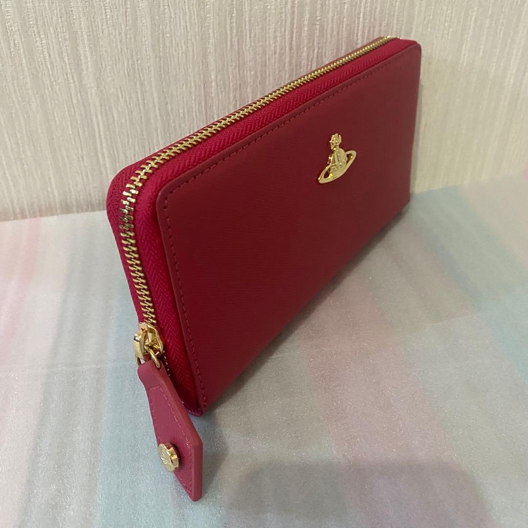 新品 Vivienne Westwood 長財布 シンプル ピーチ派手 ピンク