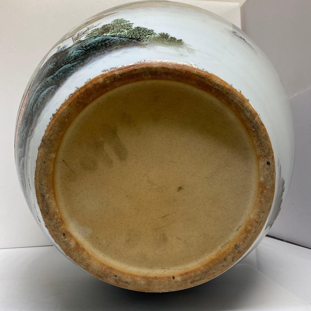 中国美術 粉彩山水画 大壷 H43cm 東キ7-1230① トヒエ