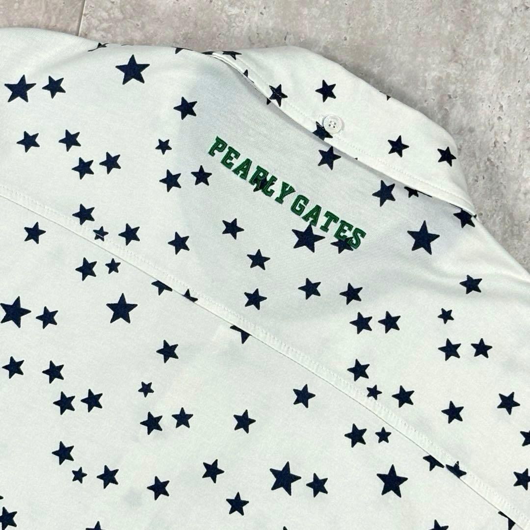 【パーリーゲイツ】長袖シャツ　星柄　6　アイボリー×ネイビー　メンズ　XL LL