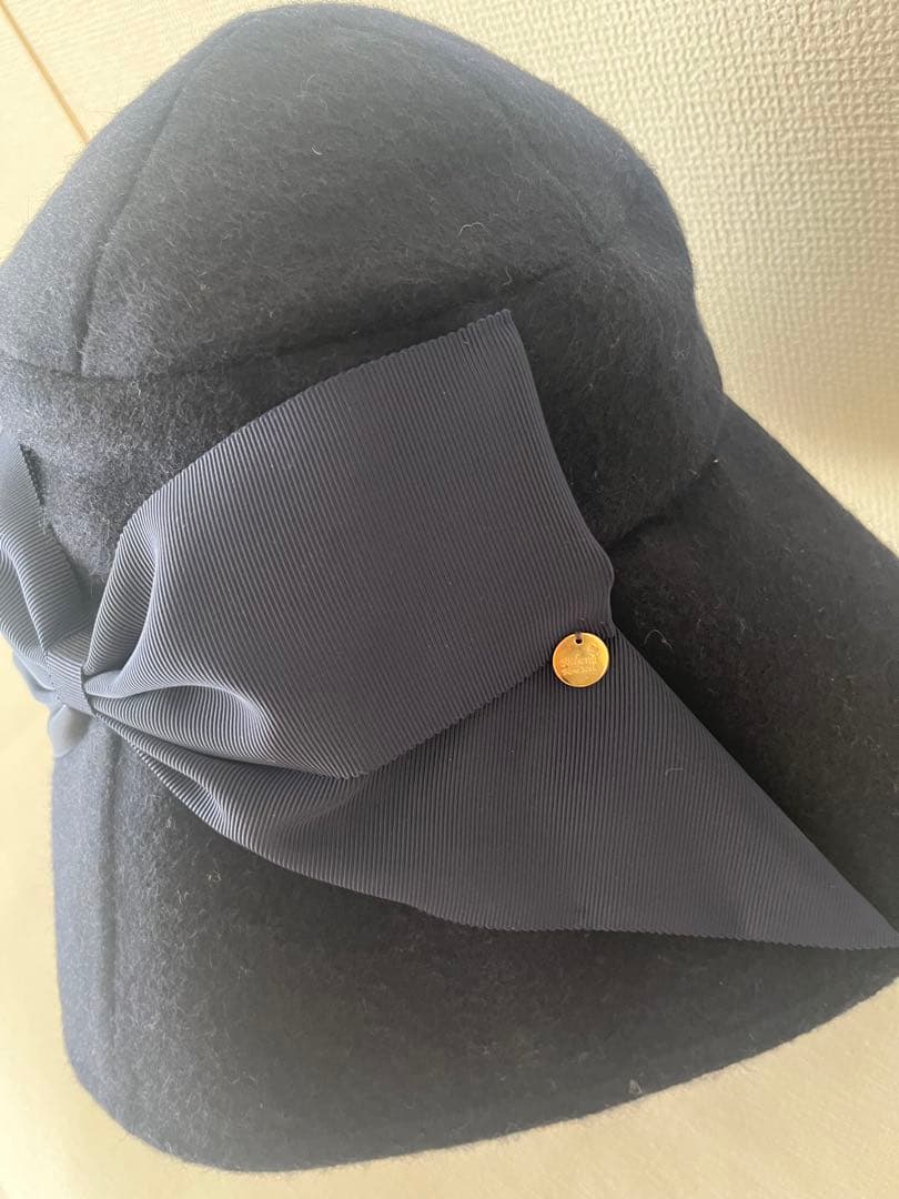 アシーナニューヨーク　ウールリボン帽子　ネイビー