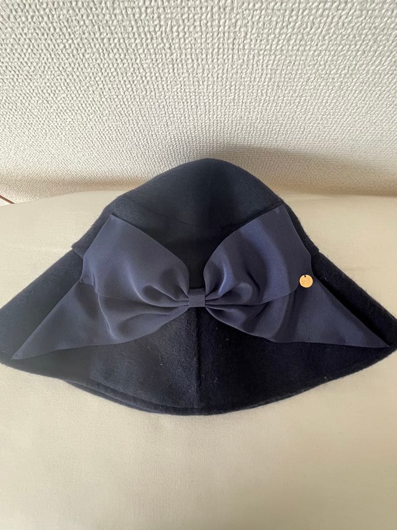 アシーナニューヨーク　ウールリボン帽子　ネイビー