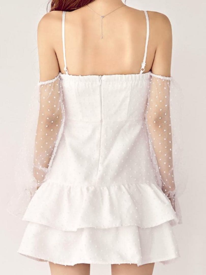 ドットシアースリーブフリルミニドレス