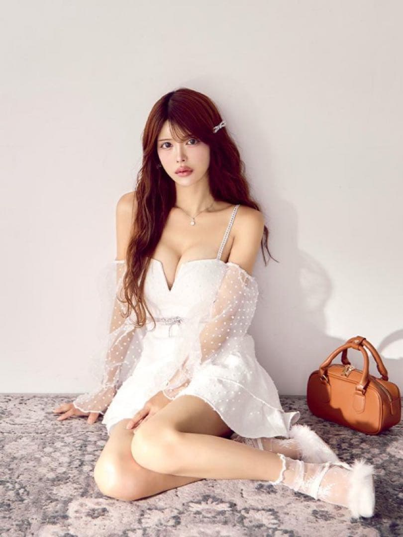 ドットシアースリーブフリルミニドレス