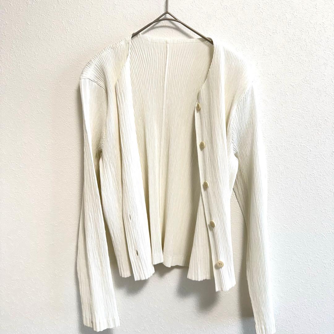 極美品✨ISSEY MIYAKE プリーツ　ホワイト　ノーカラー　ジャケット