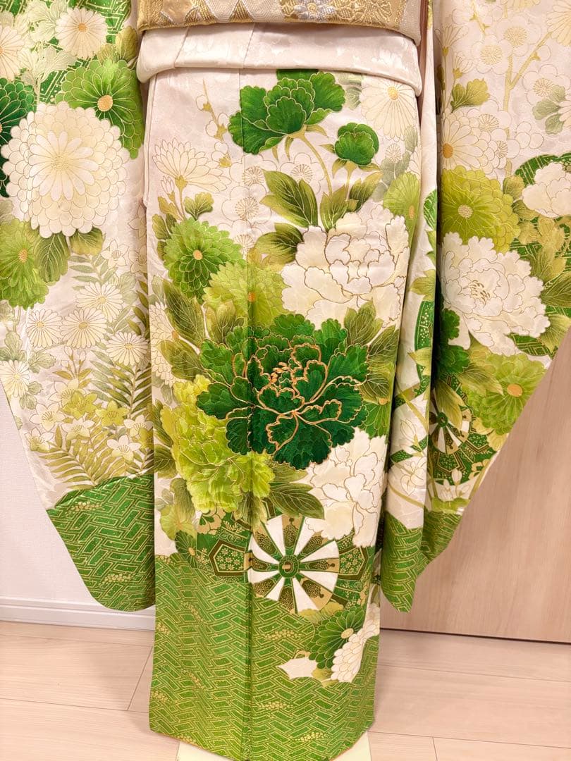 ♤Ren♤様用 振袖セット ヴィンテージ 白系 グリーン 金 MH2508214