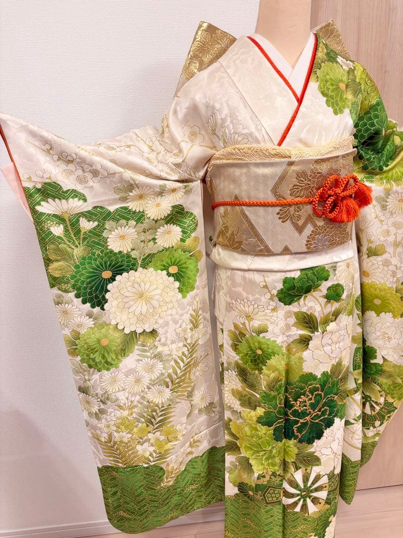 ♤Ren♤様用 振袖セット ヴィンテージ 白系 グリーン 金 MH2508214