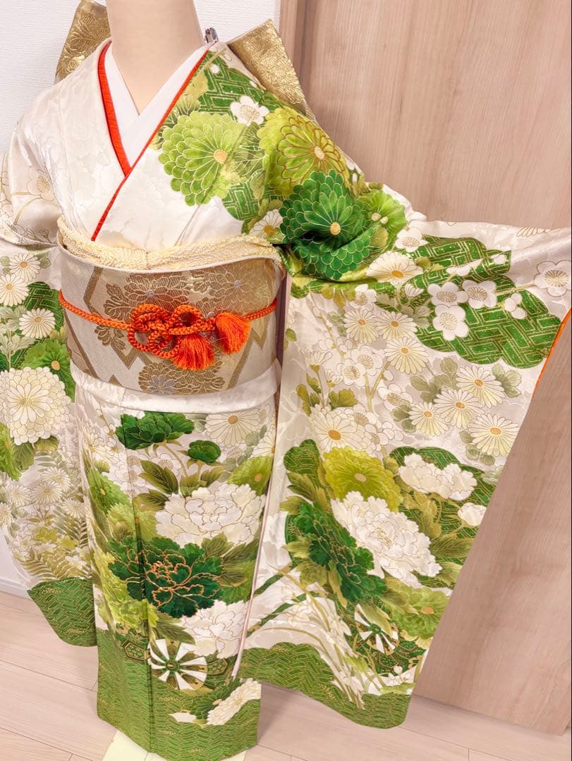 ♤Ren♤様用 振袖セット ヴィンテージ 白系 グリーン 金 MH2508214