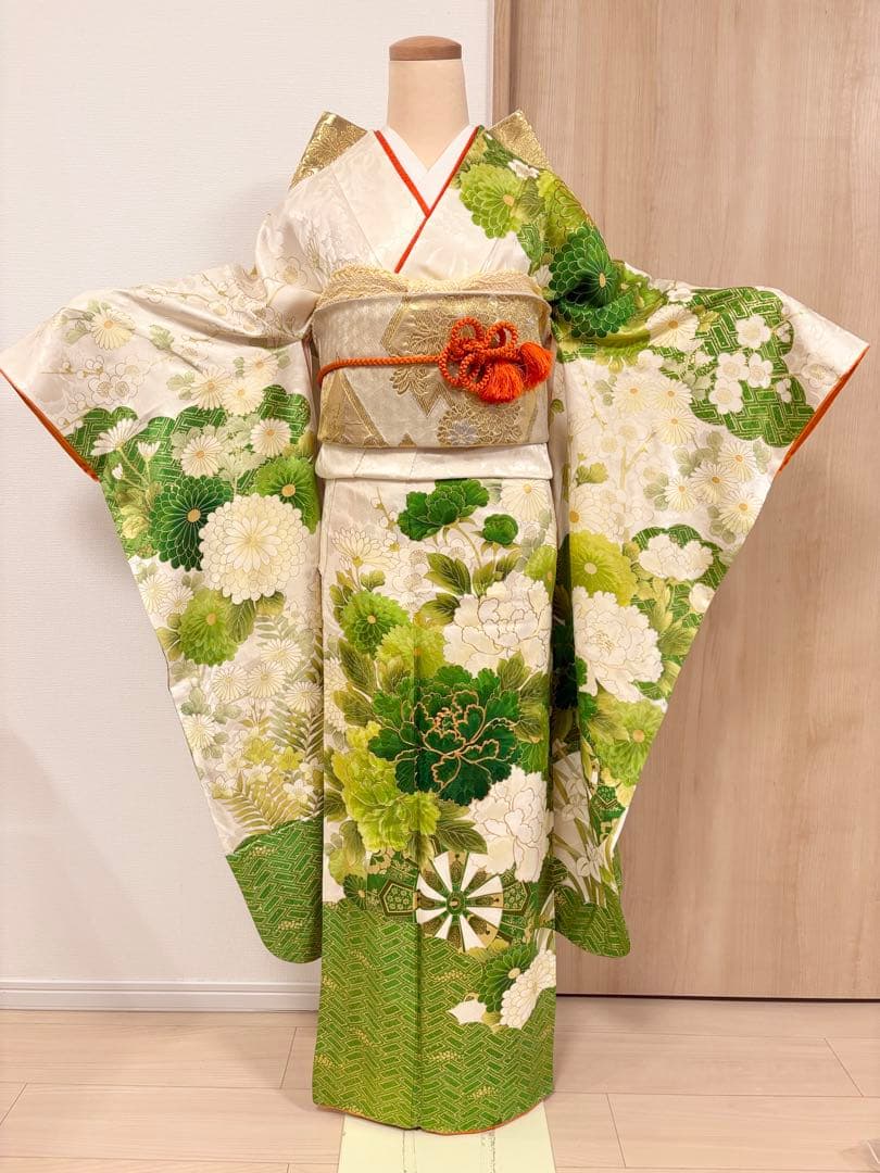 ♤Ren♤様用 振袖セット ヴィンテージ 白系 グリーン 金 MH2508214