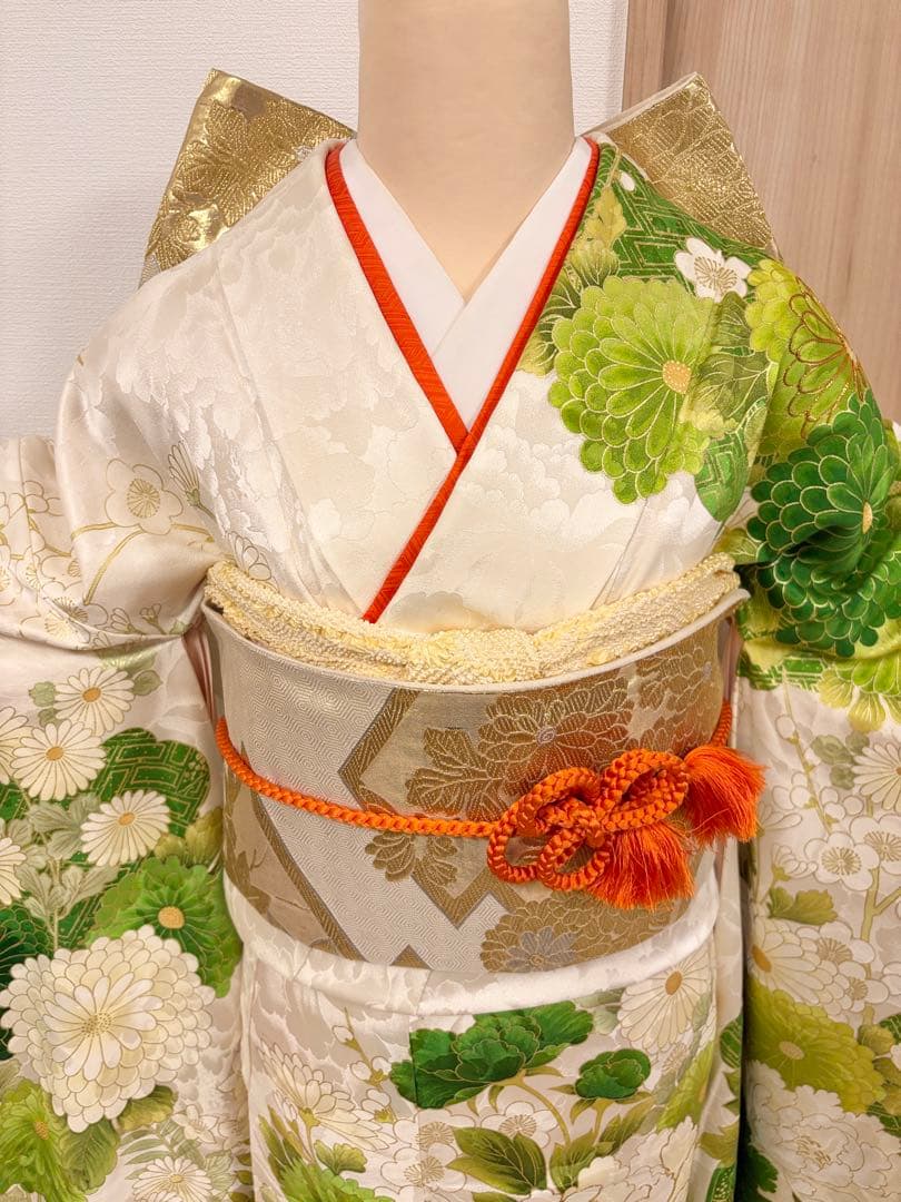 ♤Ren♤様用 振袖セット ヴィンテージ 白系 グリーン 金 MH2508214