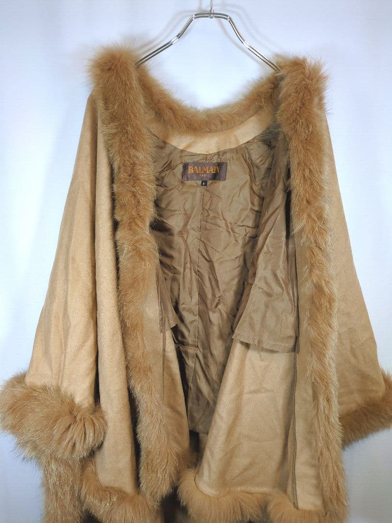バルマン（F）ポンチョ　カシミア100％　リアルフォックスファー