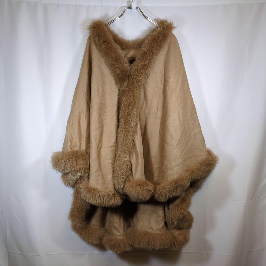バルマン（F）ポンチョ　カシミア100％　リアルフォックスファー