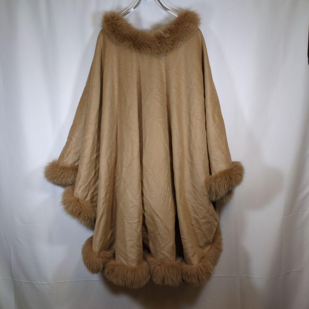 バルマン（F）ポンチョ　カシミア100％　リアルフォックスファー