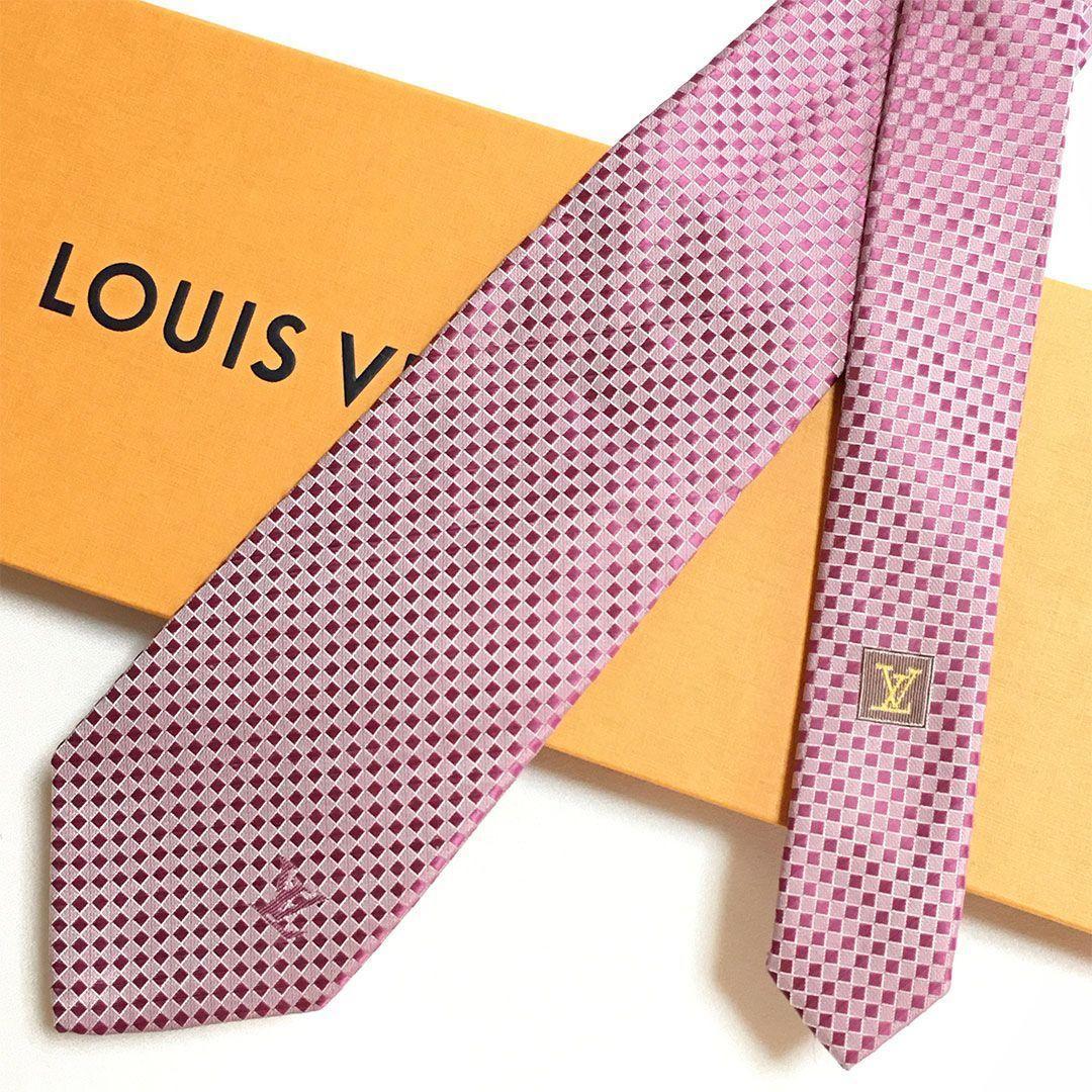 未使用級 ルイヴィトン Louis Vuitton ネクタイ ピンク ダミエ