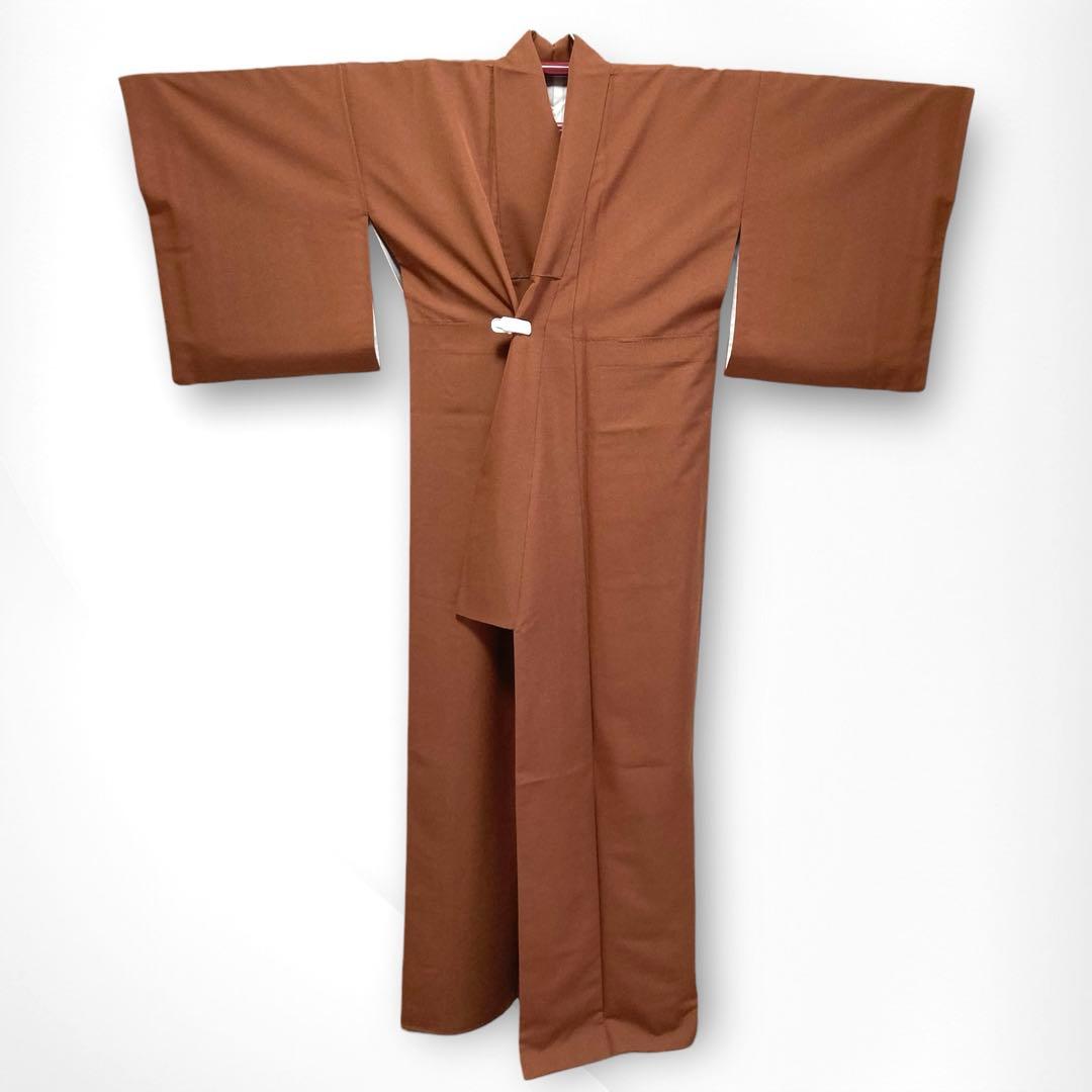 【美品✨】東レシルック　さんび　高島屋扱　洗える着物　江戸小紋　青海波　赤茶B8