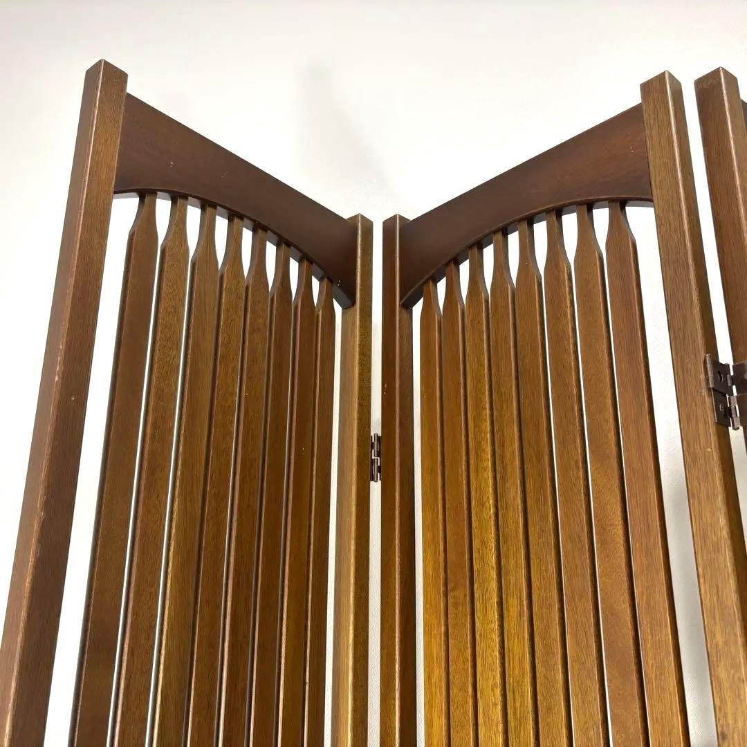 美品 アンティーク ４連パーテーション 木製スラットデザイン 間仕切り 家具