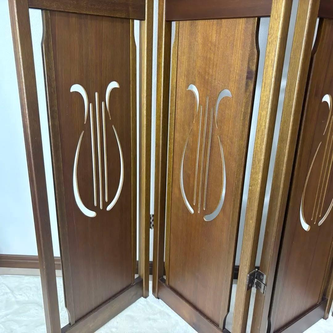 美品 アンティーク ４連パーテーション 木製スラットデザイン 間仕切り 家具