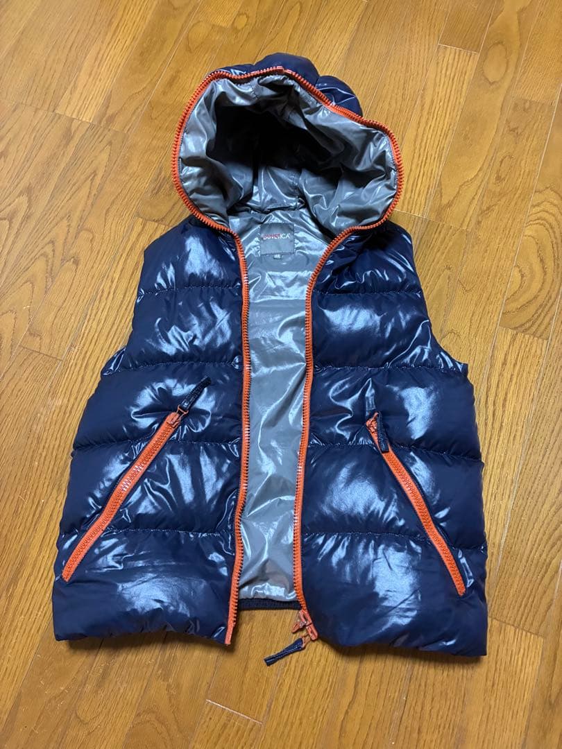 DUVETICA デュベティカフード付きダウンベスト 48 紺　クリーニング済