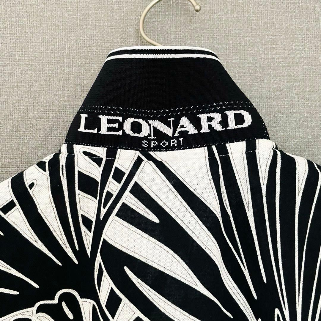✨近年 未使用級✨レオナール モノトーンボタニカルポロシャツ トリム ロゴ XL