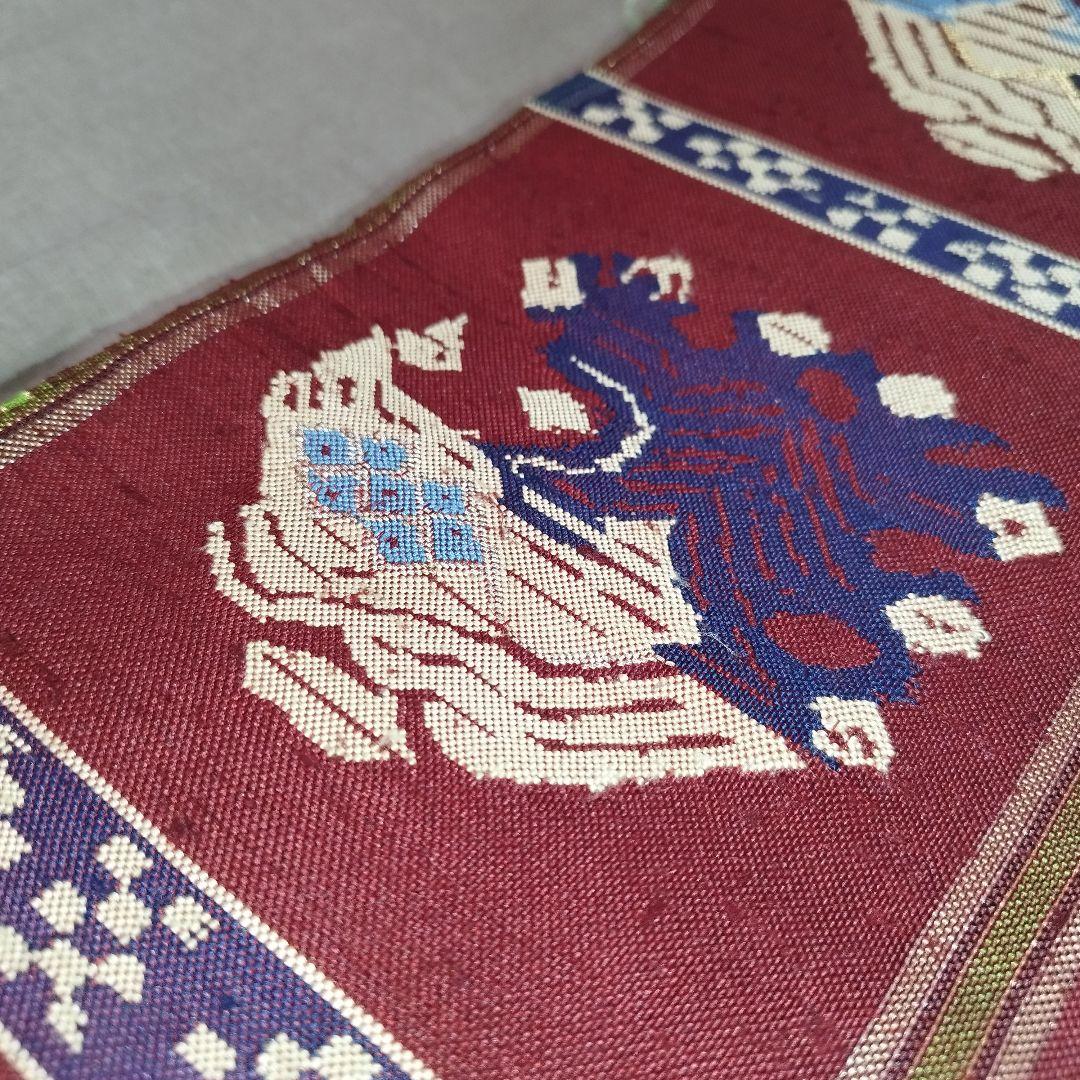 龍村平蔵製　本袋帯　甲比丹孔雀　紬地