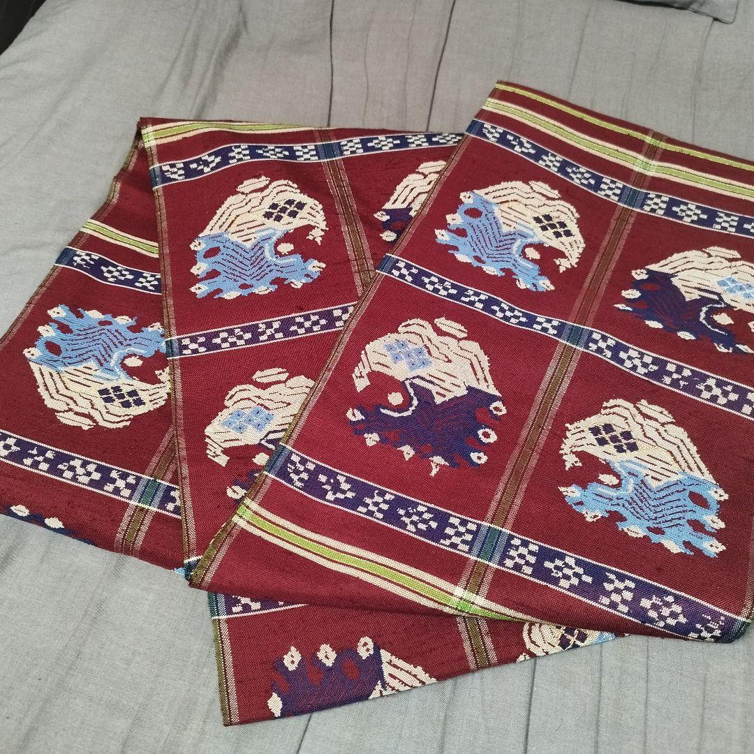 龍村平蔵製　本袋帯　甲比丹孔雀　紬地