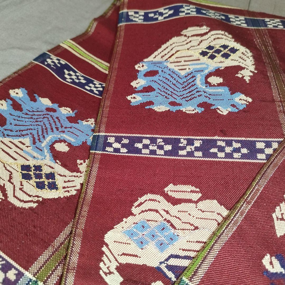 龍村平蔵製　本袋帯　甲比丹孔雀　紬地