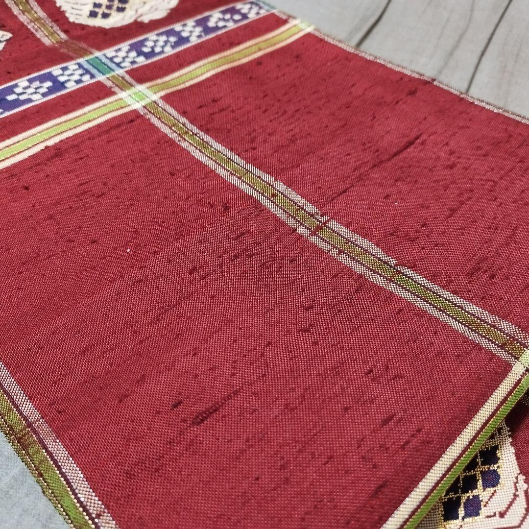 龍村平蔵製　本袋帯　甲比丹孔雀　紬地