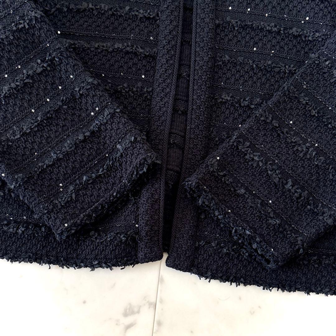 美品 ダーマコレクション ツイード調 ニットジャケット 黒 3L 大きいサイズ