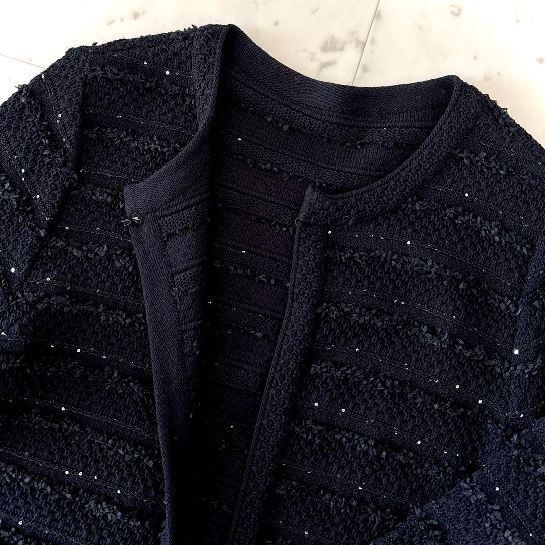 美品 ダーマコレクション ツイード調 ニットジャケット 黒 3L 大きいサイズ