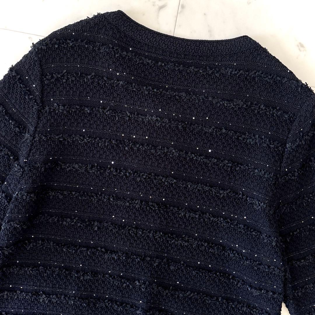 美品 ダーマコレクション ツイード調 ニットジャケット 黒 3L 大きいサイズ