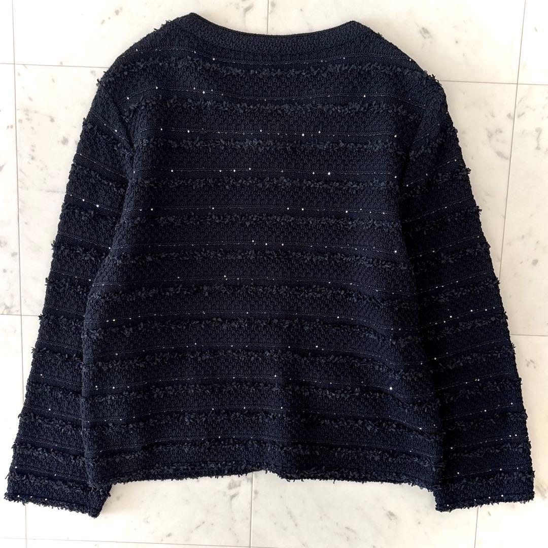 美品 ダーマコレクション ツイード調 ニットジャケット 黒 3L 大きいサイズ