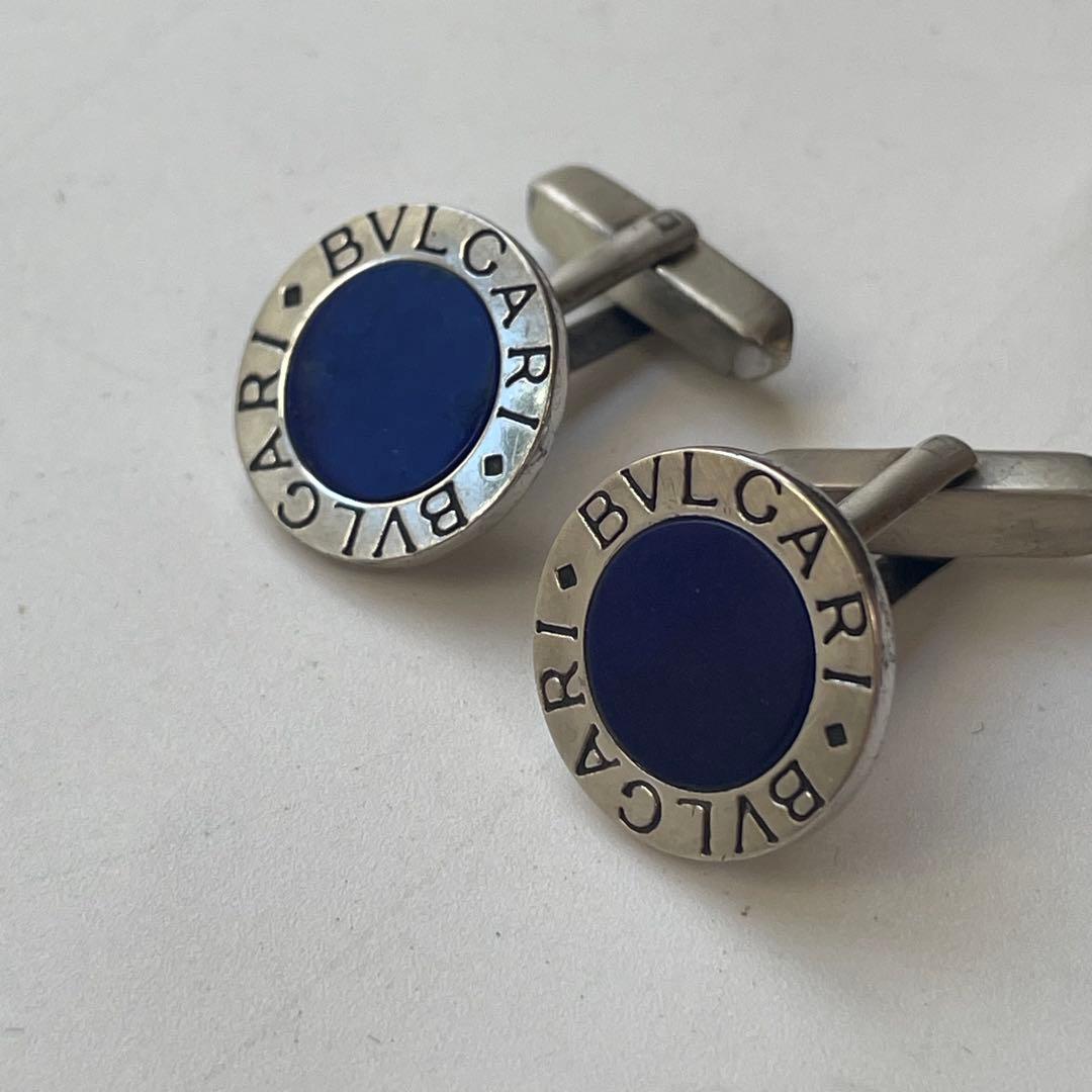 BVLGARI ブルガリ カフスリンクス シルバー925 ラピスカラー ロゴ刻印