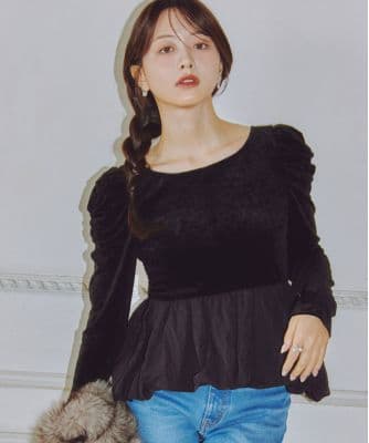 実物写真掲載 ココディール 新品 ベロアドッキングバルーントップス ブラック