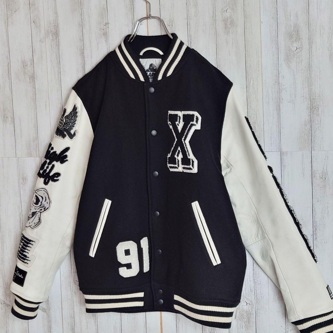 【希少デザイン】エクストララージ☆アームレザー切替 　豪華ワッペン 　スタジャン