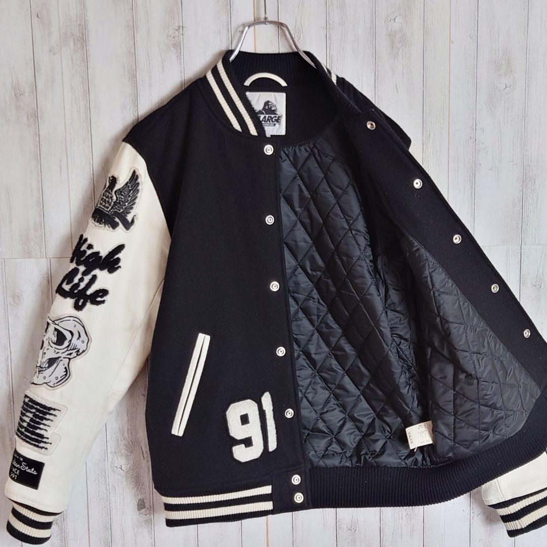 【希少デザイン】エクストララージ☆アームレザー切替 　豪華ワッペン 　スタジャン