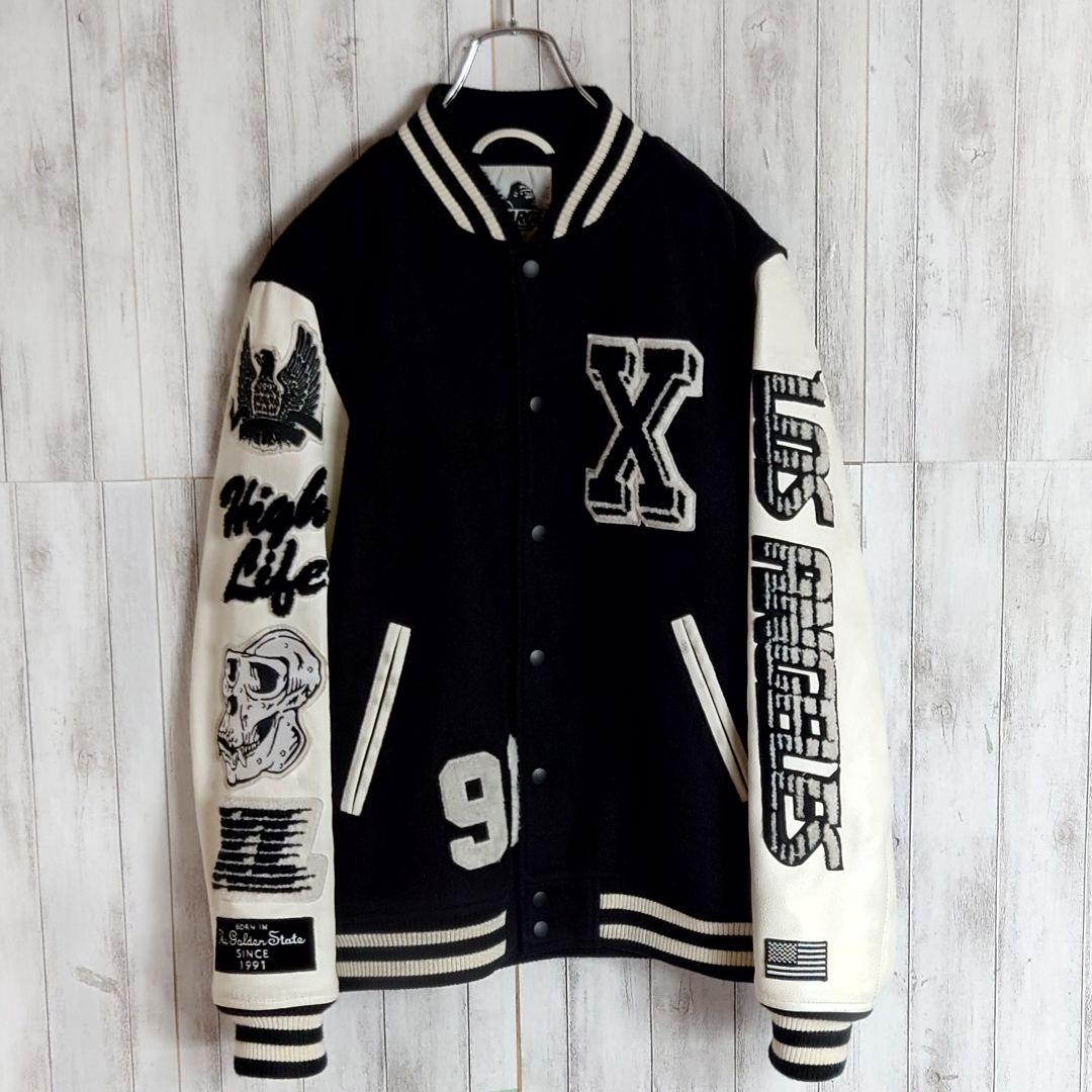 【希少デザイン】エクストララージ☆アームレザー切替 　豪華ワッペン 　スタジャン