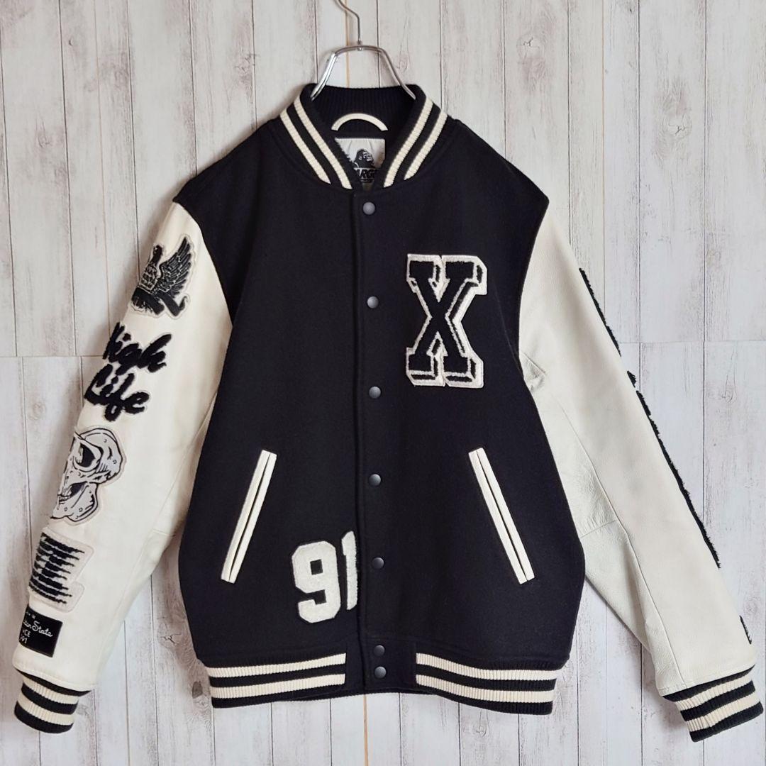 【希少デザイン】エクストララージ☆アームレザー切替 　豪華ワッペン 　スタジャン