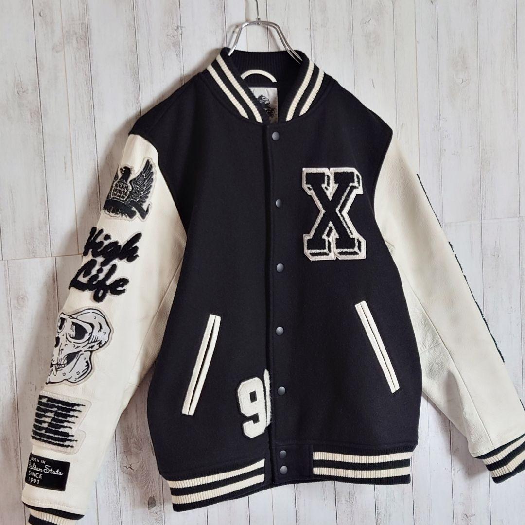 【希少デザイン】エクストララージ☆アームレザー切替 　豪華ワッペン 　スタジャン