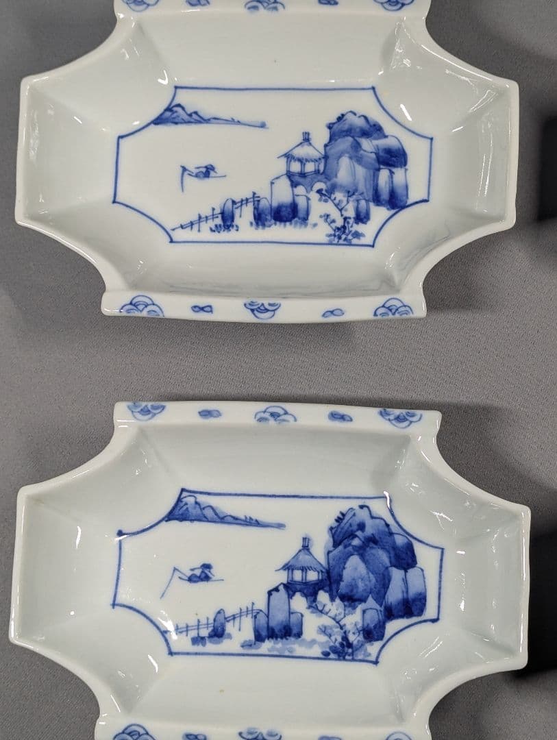 m.mamaさま専用　色絵松鶴図向付蕎麦猪口3客 染付山水文舟形皿刺身皿6枚