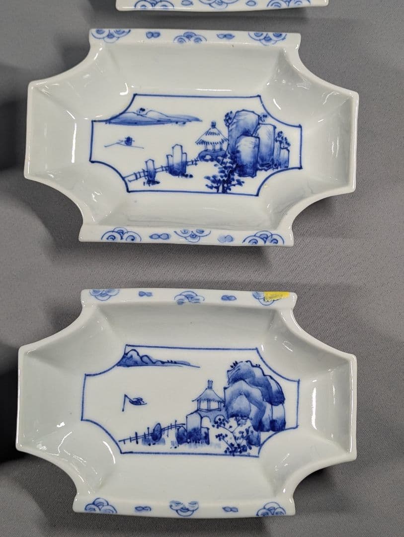 m.mamaさま専用　色絵松鶴図向付蕎麦猪口3客 染付山水文舟形皿刺身皿6枚