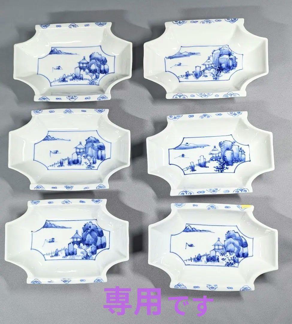 m.mamaさま専用　色絵松鶴図向付蕎麦猪口3客 染付山水文舟形皿刺身皿6枚