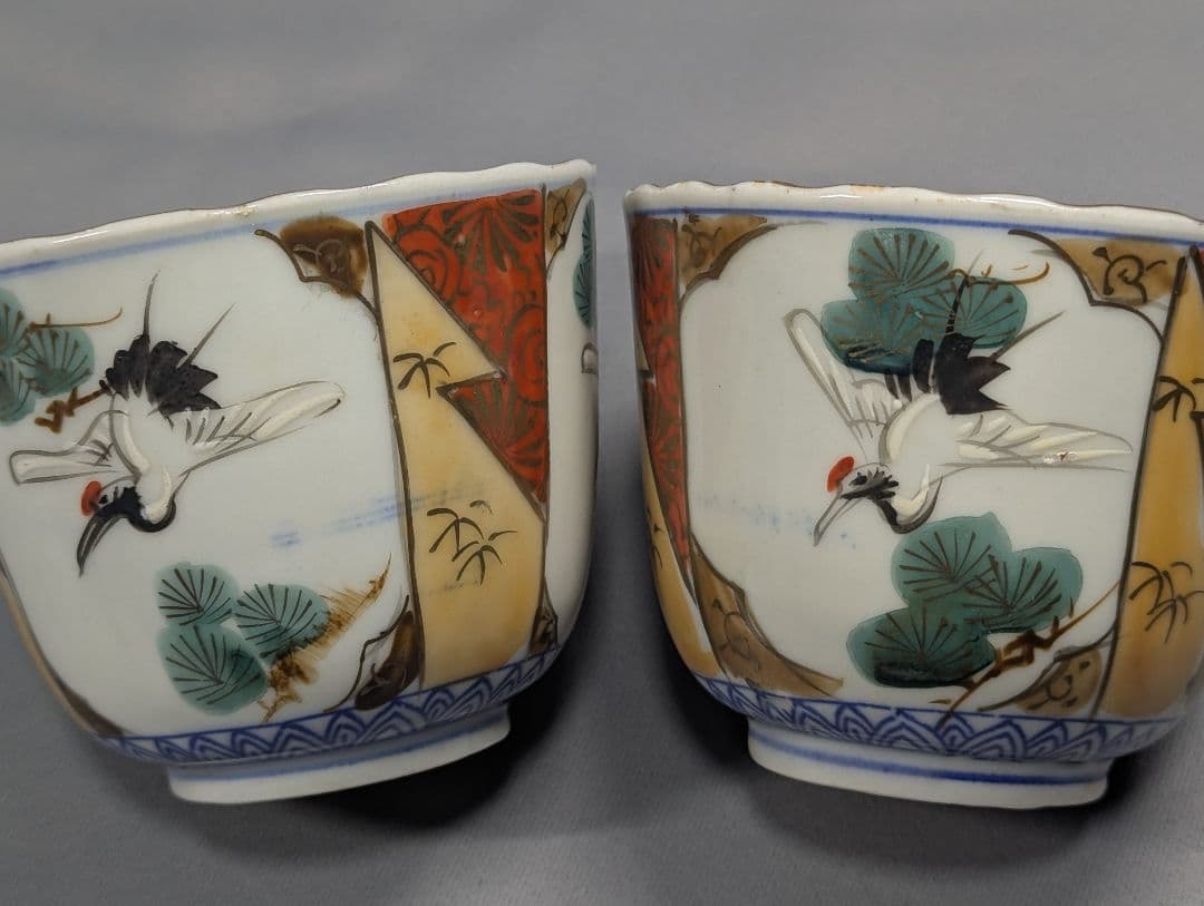 m.mamaさま専用　色絵松鶴図向付蕎麦猪口3客 染付山水文舟形皿刺身皿6枚