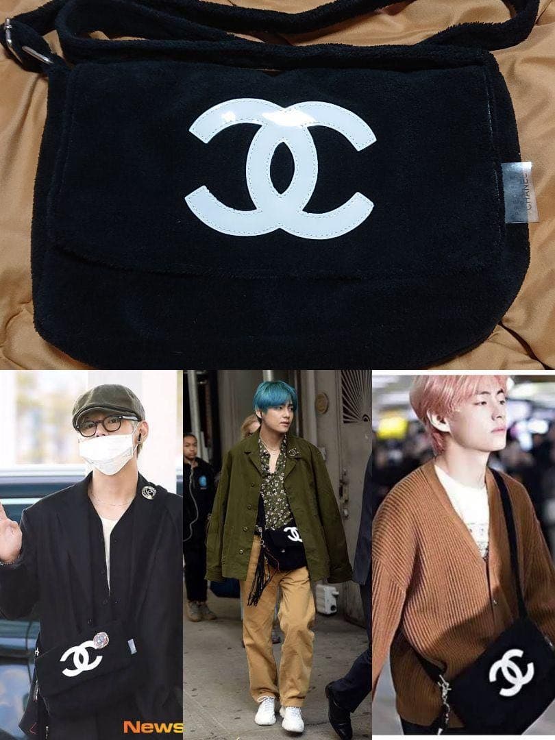 未使用 シャネル CHANEL ノベルティ パイル地 ショルダーバッグ 黒ｘ白