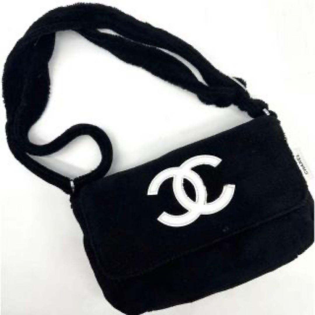 未使用 シャネル CHANEL ノベルティ パイル地 ショルダーバッグ 黒ｘ白