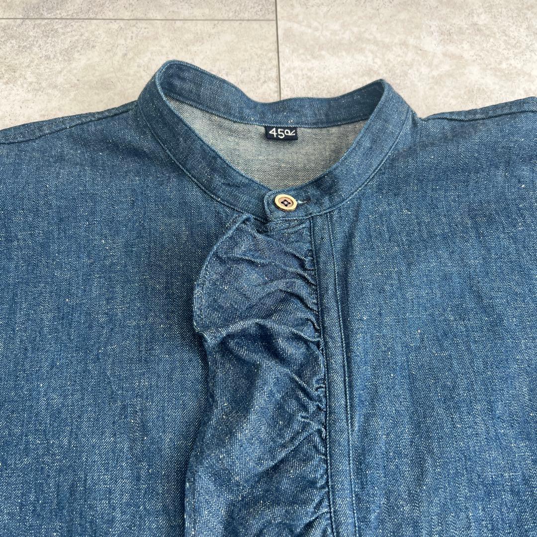 45R デニム　インディゴ　チュニック 長袖　オーバーサイズ　フリーサイズ