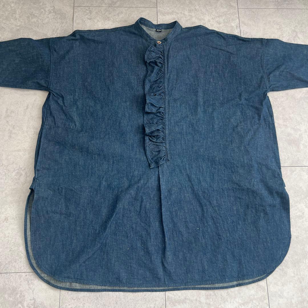 45R デニム　インディゴ　チュニック 長袖　オーバーサイズ　フリーサイズ